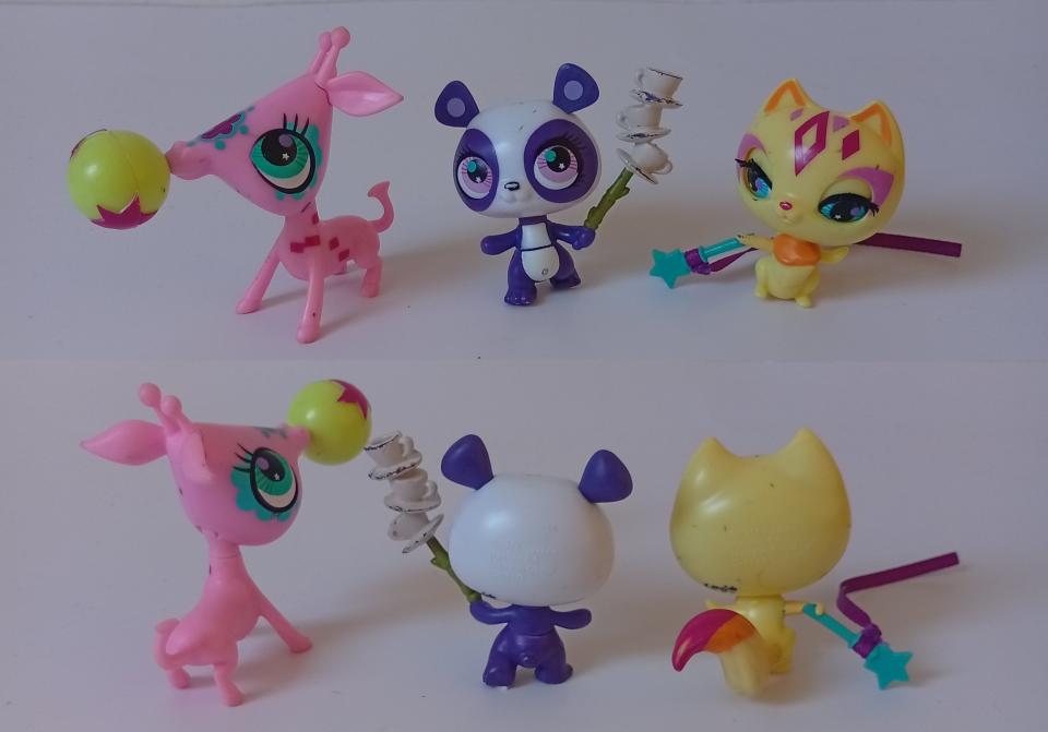 Lot de 3 Littlest Pet Shop Génération 4 - LPS 2768, 2769, 2770 - Chat Angora articulé, Panda équilibriste mécanisé et Girafe rose